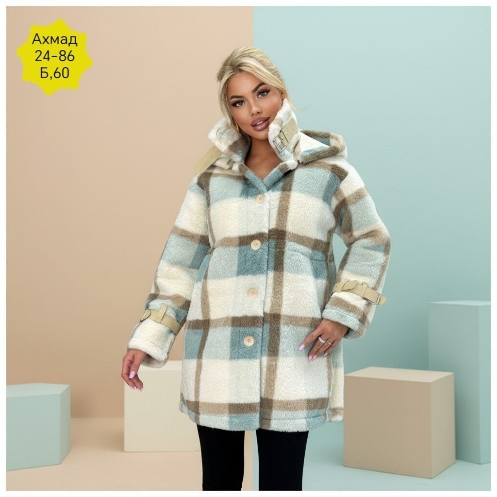 пальто в клетку,стильное пальто,плюшевое пальто,пальто женский,полупальто демисезонное