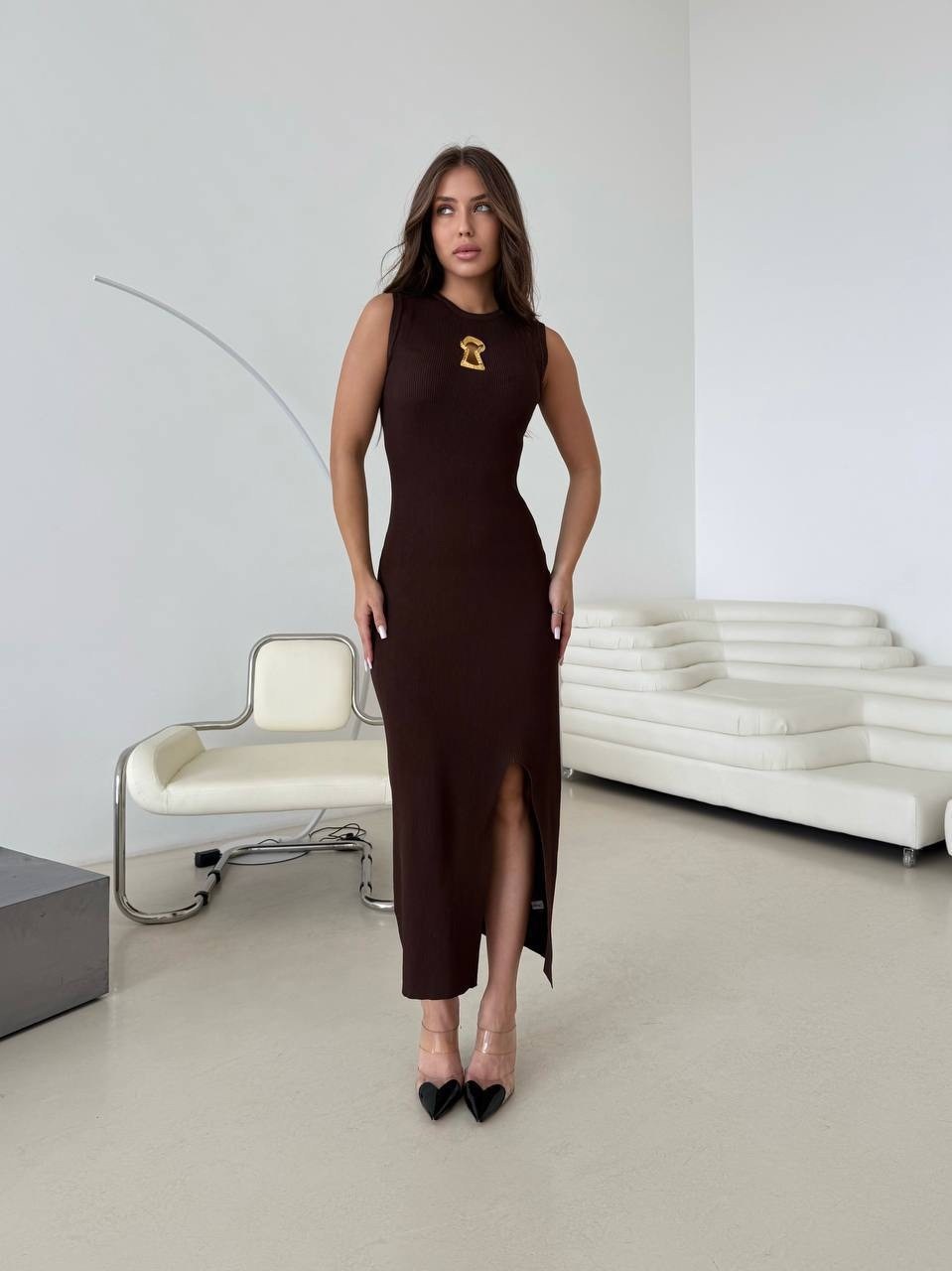 трикотажное платье,платье женская,платье коричневое,платье,платье туника