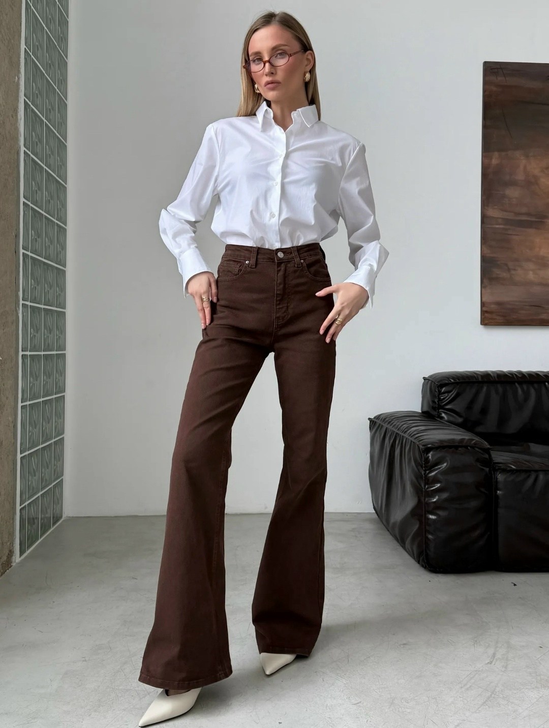 джинсы коричневые широкие с высокой посадкой y2k багги emporiov,коричневые джинсы,коричневые джинсы женские,женские джинсы клеш,повседневные брюки