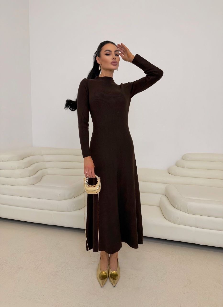 трикотажное платье,платье женское,платье шоколадное,шерстяное платье