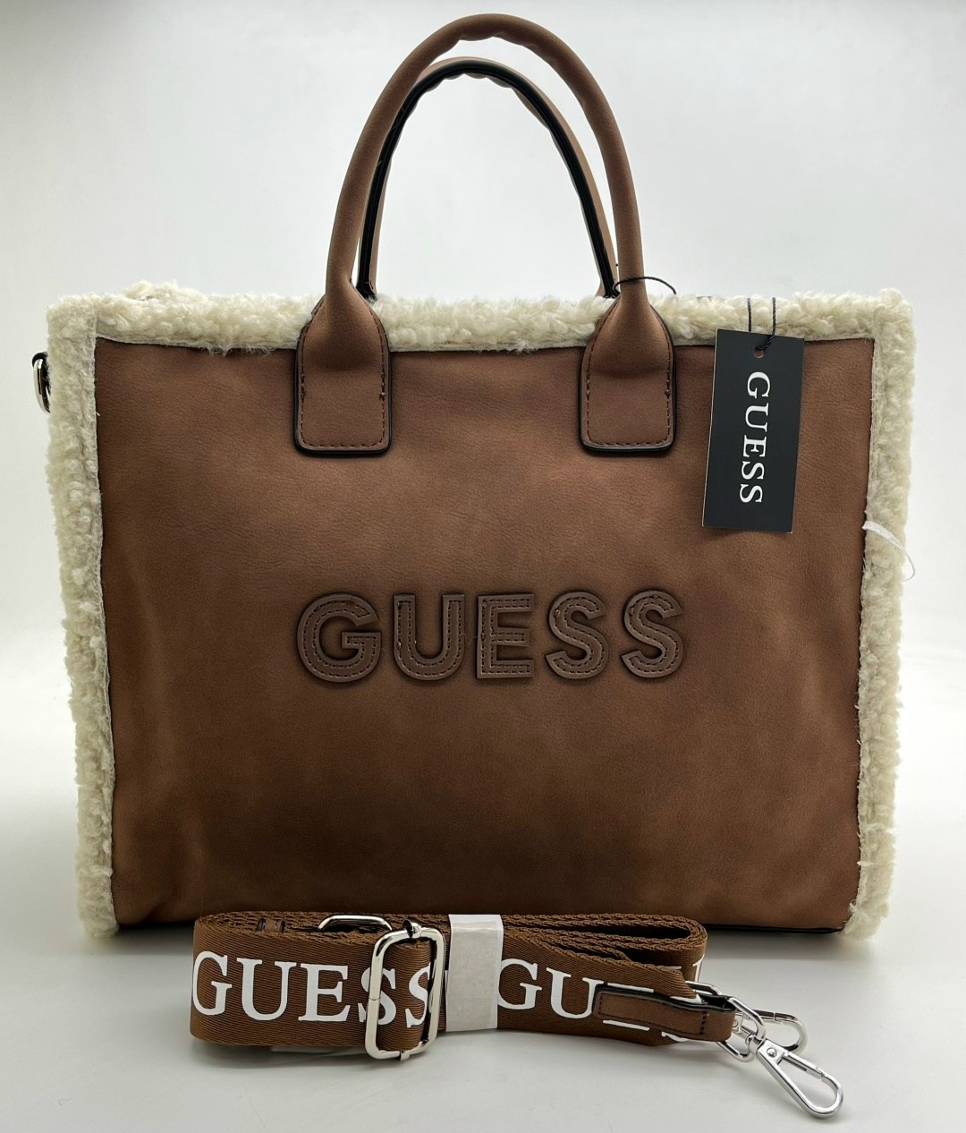 сумка guess 34-26 замшевая brend ru,сумка женская guess,сумка guess,сумка-тоут guess silvana compartment светло-коричневая,guess сумка тоут