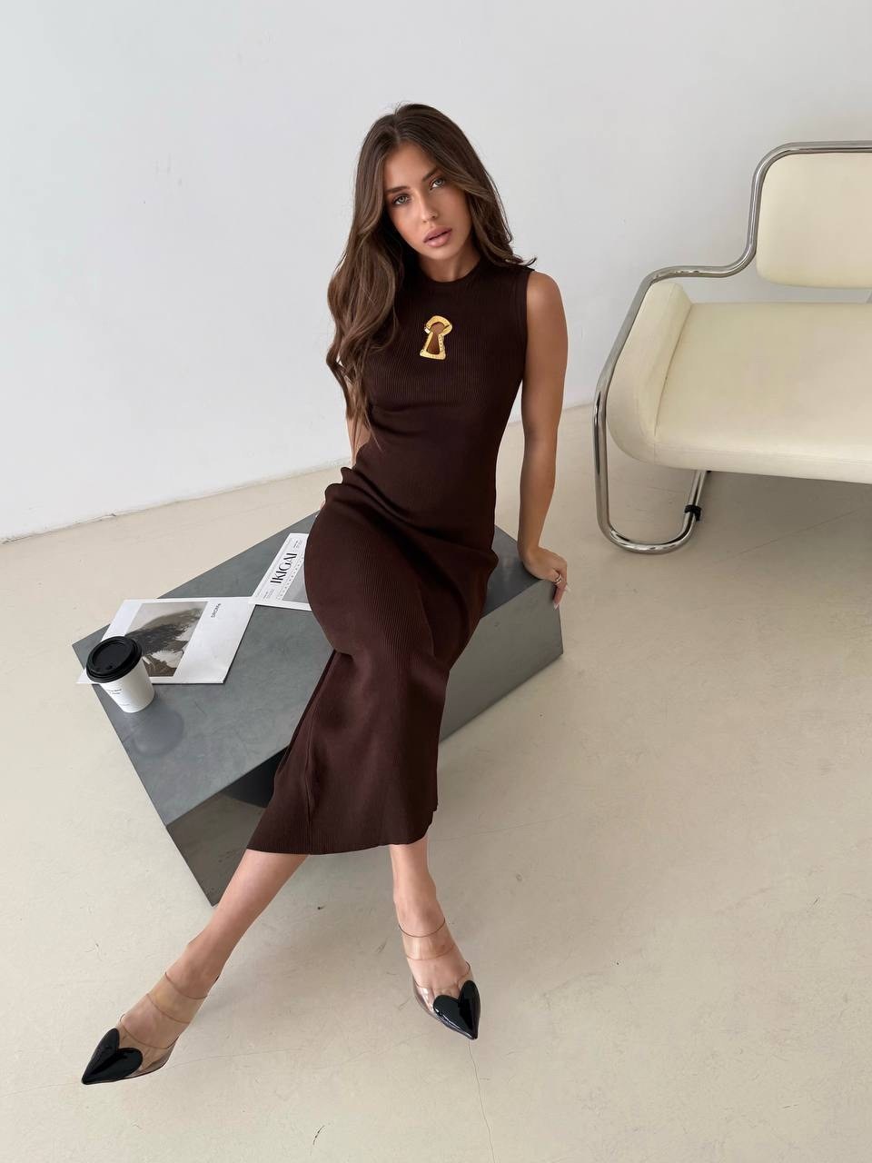 трикотажное платье,платье женская,платье коричневое,платье,платье туника