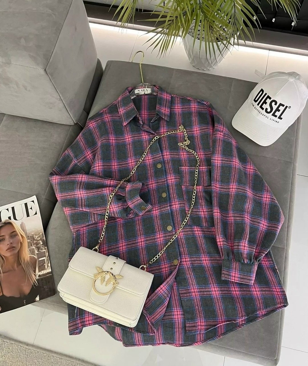 рубашка женская оверсайз в клетку,рубашка в клетку женская оверсайз thirteen brand,рубашка в клетку,клетчатая рубашка,рубашка в клетку с майкой beststyle