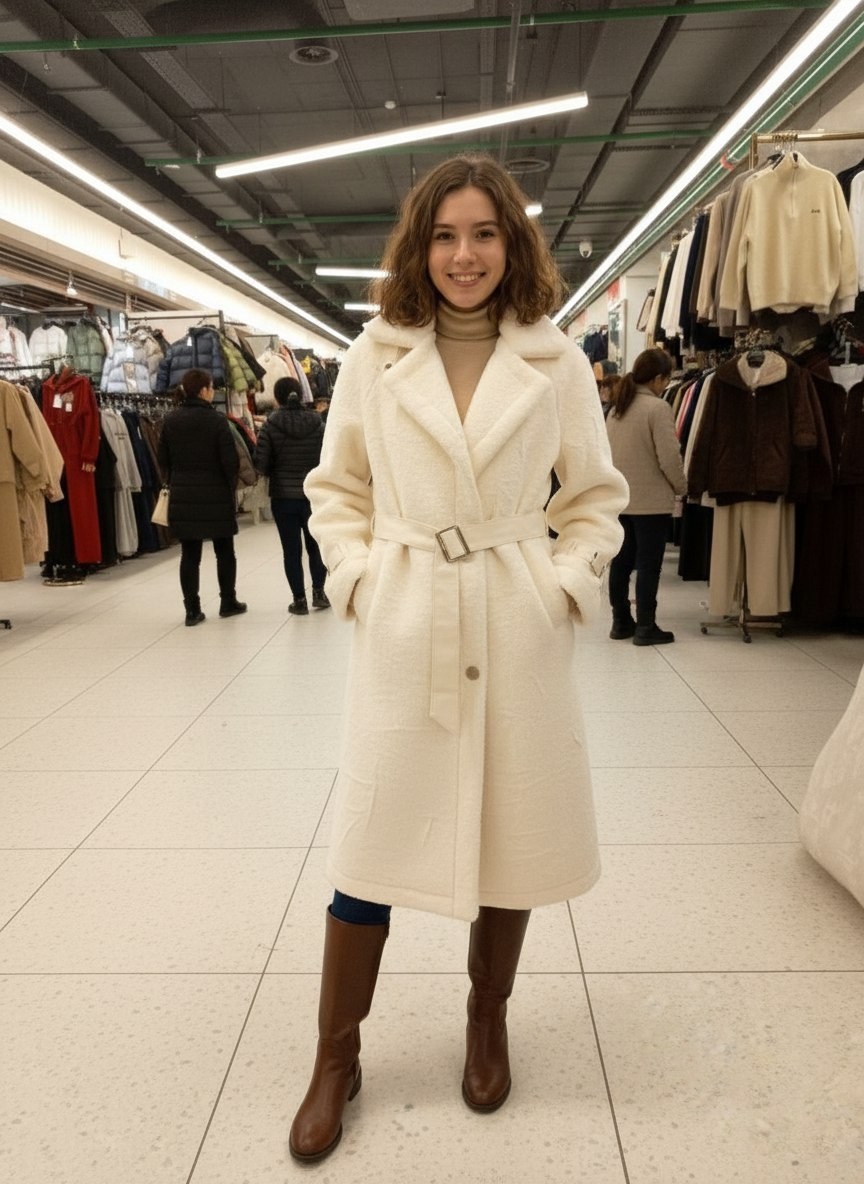 модное пальто,пальто экомех барашек ville outlet,пальто женское,шуба чебурашка премиального качества с поясом,пальто молочного цвета