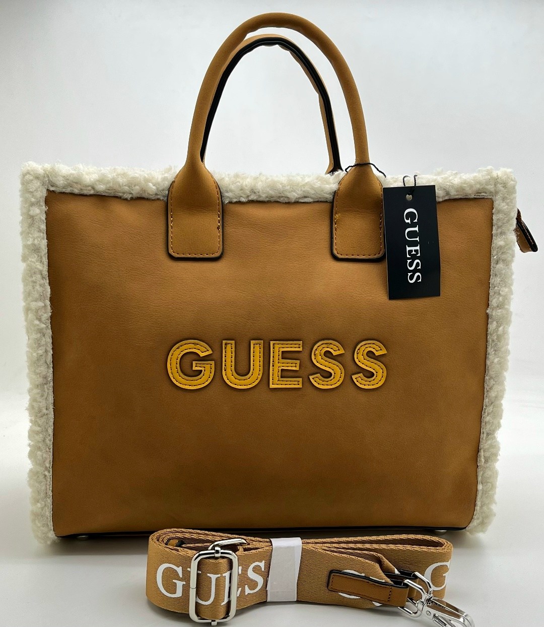 сумка guess 34-26 замшевая brend ru,сумка женская guess,сумка guess,сумка-тоут guess silvana compartment светло-коричневая,guess сумка тоут