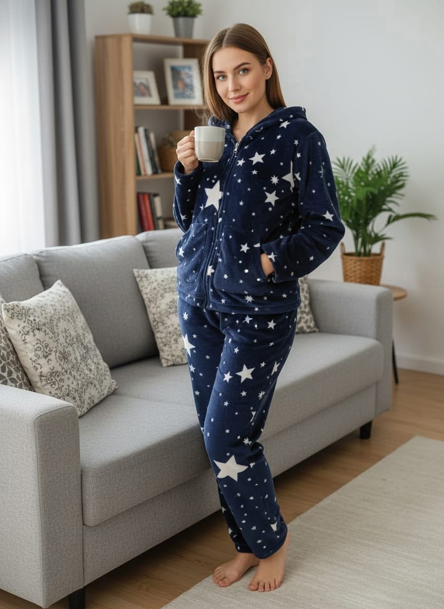 пижама со звездами,пижамы для женщин,пижама женская теплая,теплая пижама,пижама с капюшоном