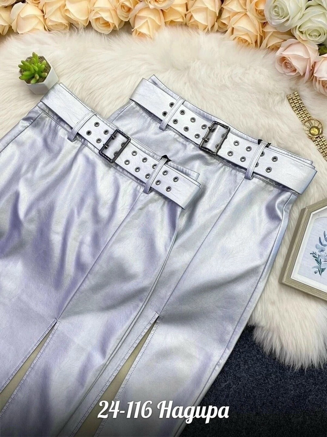 юбка серебро,брюки кожаные женские,повседневные брюки,серебряные брюки,модные штаны