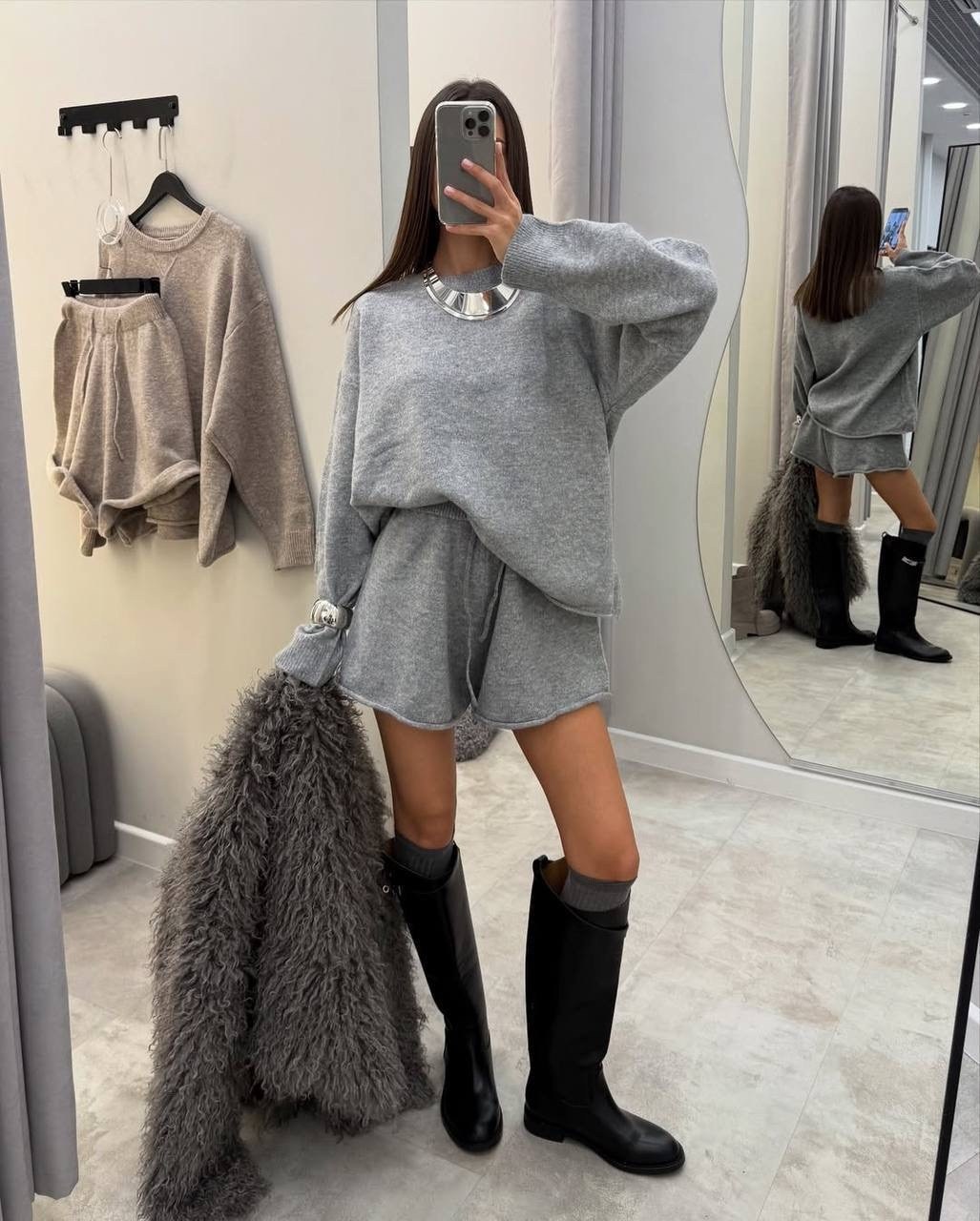 женский повседневный костюм из двух предметов, свитер и шорты,вязаные шорты,свитшот,женский свитер в корейском стиле,женские костюмы