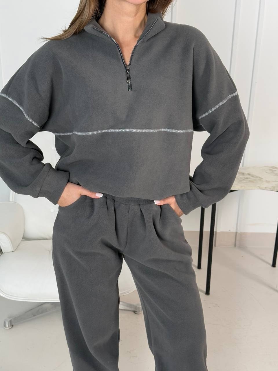 костюм спортивный,костюм спортивный теплый флисовый с молнией qova цвет светлый графит серый,костюм спортивный женский,спортивный костюм женский на флисе,костюм женский флисовый