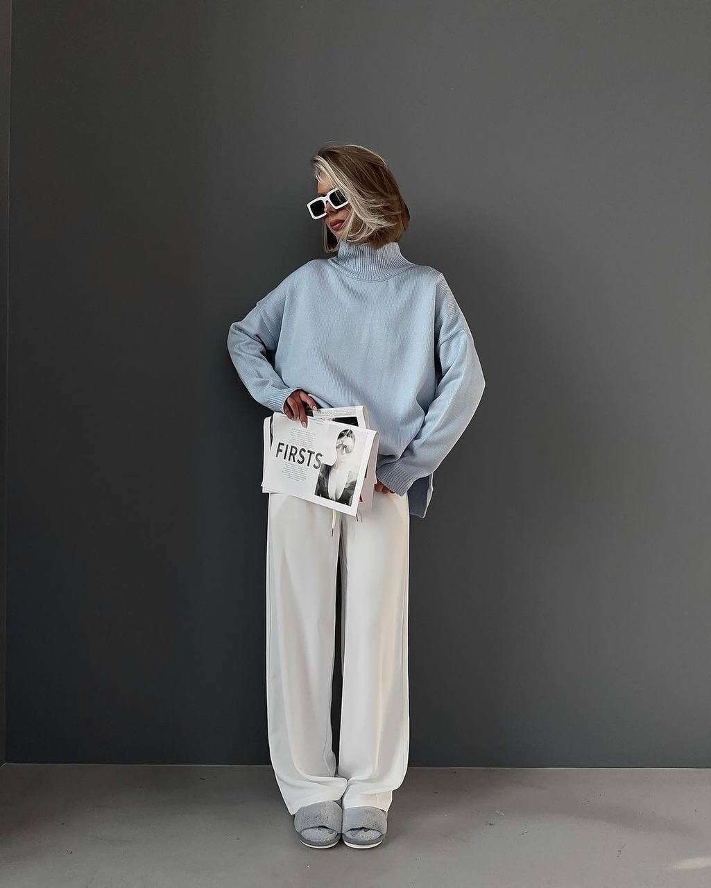 голубой шерстяной свитер с кашемиром nero lab,свитер remar голубой,свитер женский,женский свитер оверсайз,свитер