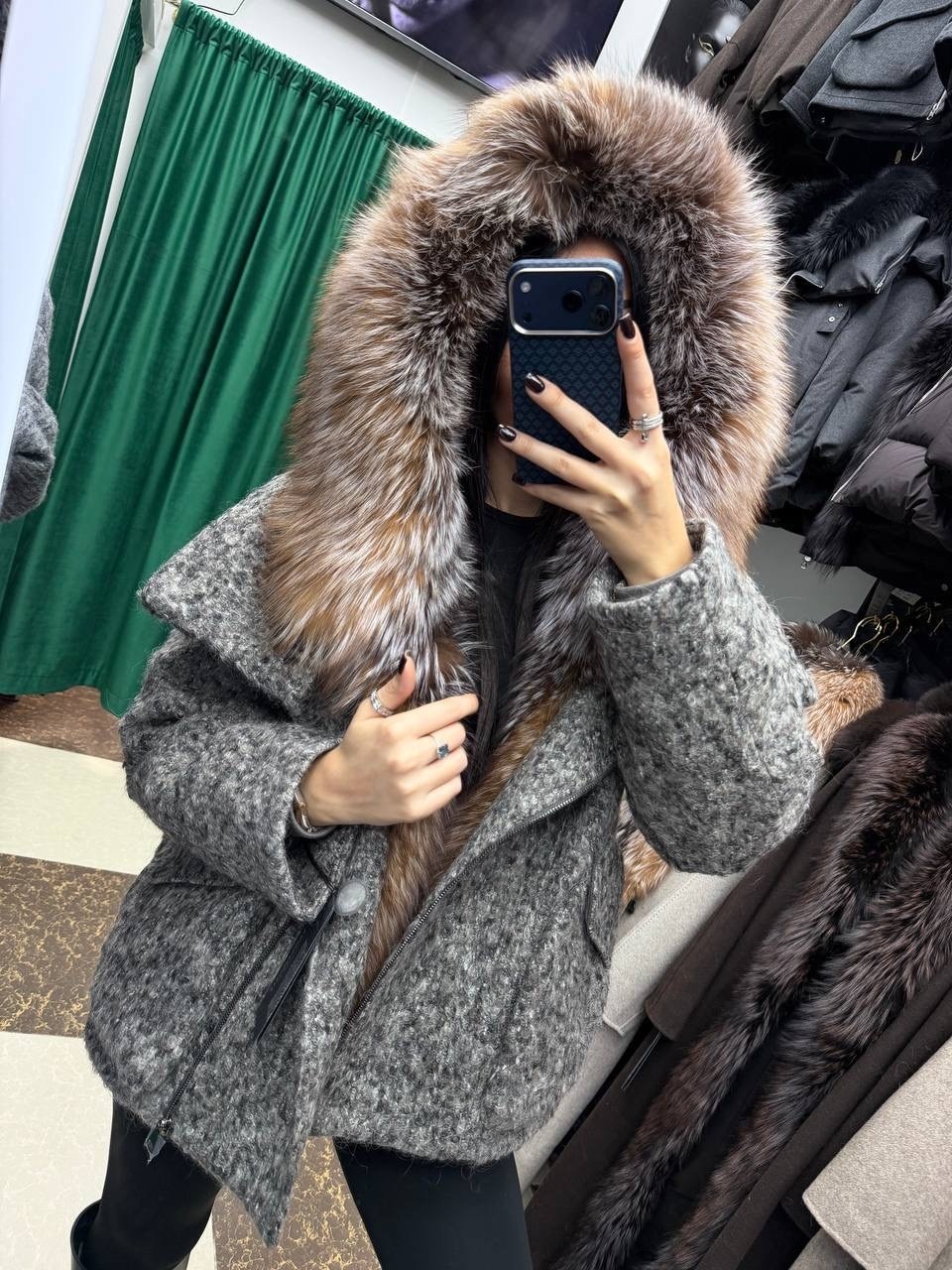 пальто шерстяное с мехом чернобурки "samange",пальто зимнее,женская зимняя куртка,пуховики с мехом,зимняя куртка пальто с капюшоном