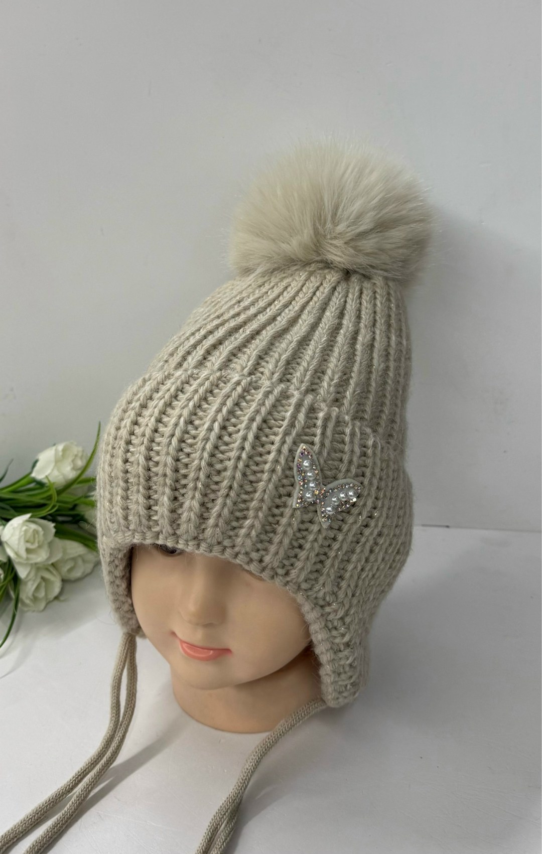шапка детская,шапка вязаная,шапка для девочек,шапка для детей,детские шапки с натуральным помпоном