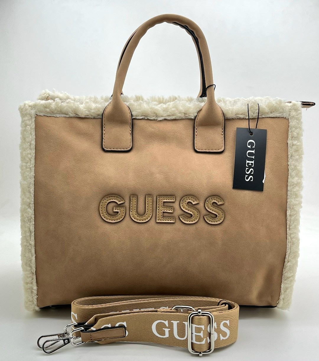 сумка guess 34-26 замшевая brend ru,сумка женская guess,сумка guess,сумка-тоут guess silvana compartment светло-коричневая,guess сумка тоут