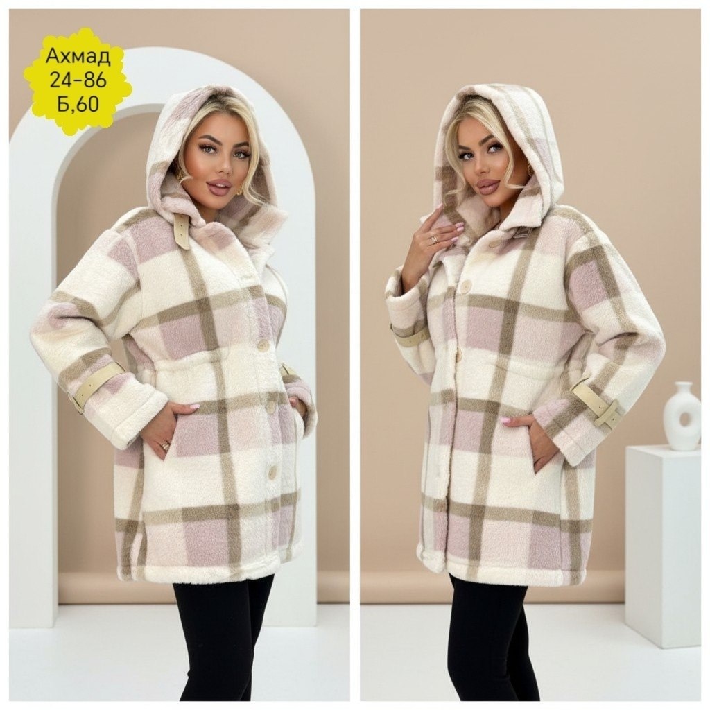 пальто в клетку,стильное пальто,плюшевое пальто,пальто женский,полупальто демисезонное