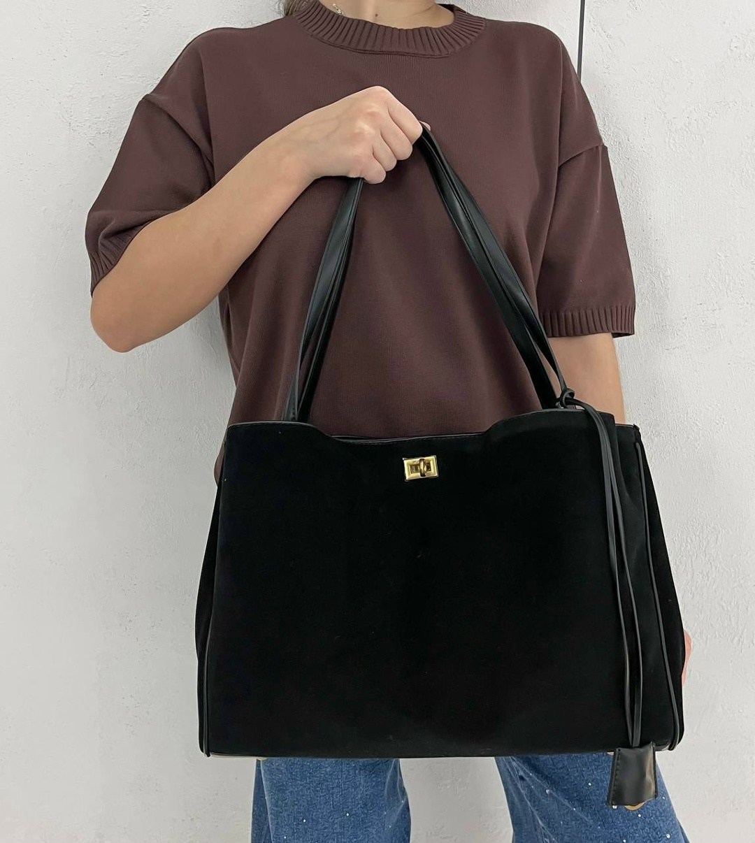 женская сумка-тоут из искусственного замша,замшевая сумка,женская замшевая сумка,сумка женская,сумка женская lushа 869011 черный