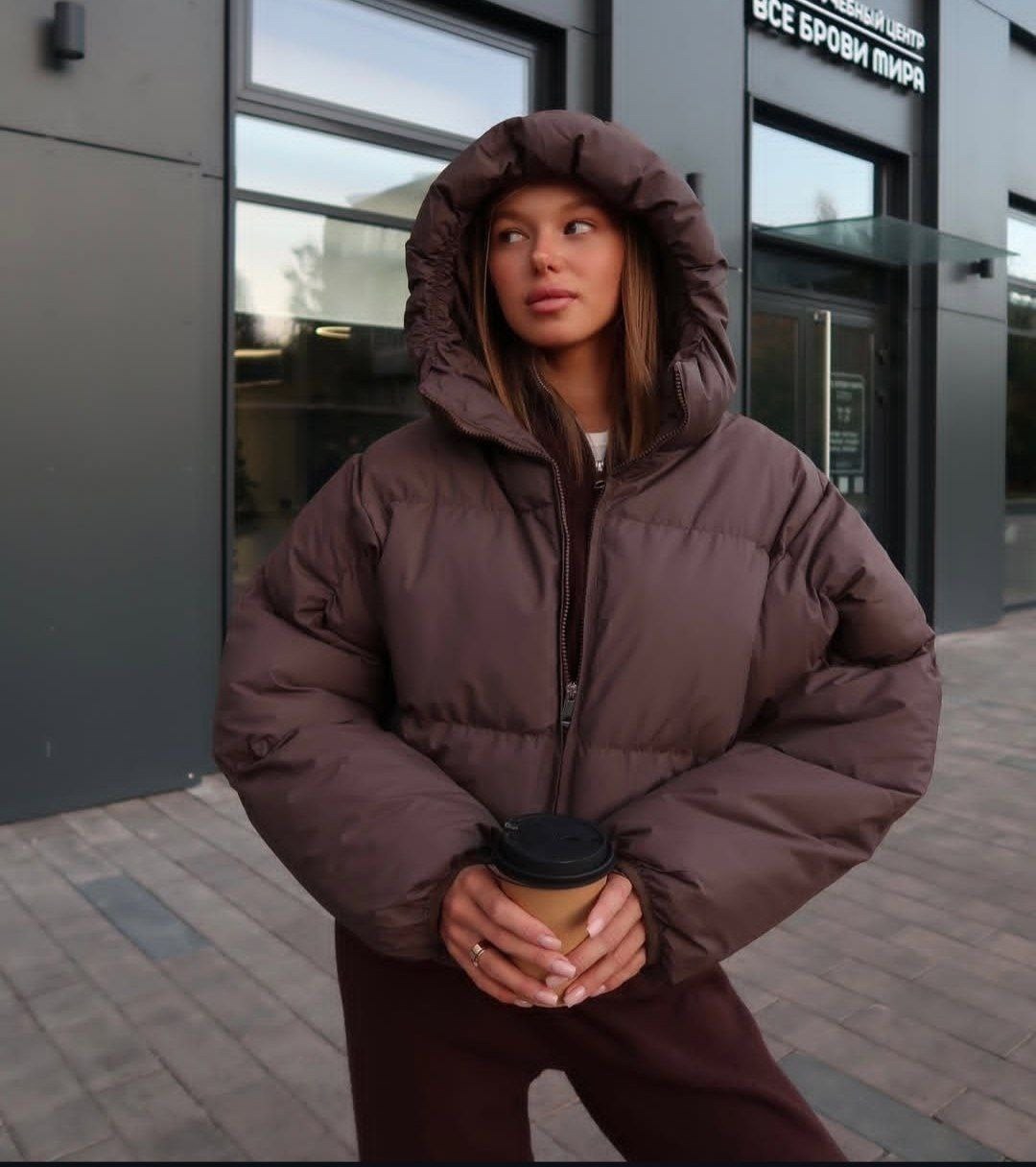 куртка зимняя короткая оверсайз olso brand,куртка оверсайз,куртка зимняя короткая оверсайз olso brand цвет коричневый,пуховик оверсайз женский,куртка пуховик оверсайз