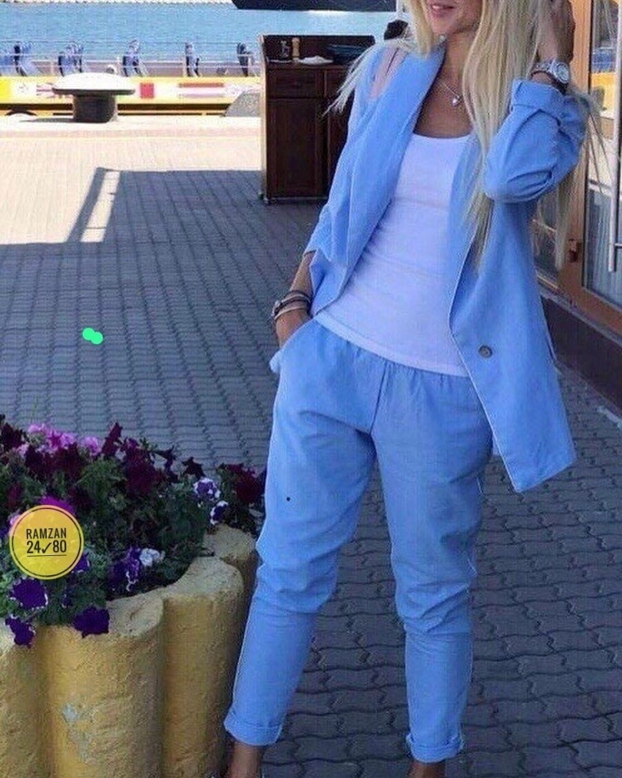 голубой брючный костюм женский,женские костюмы,костюмы женские летние,брючный костюм женский летний,костюм двойка женская