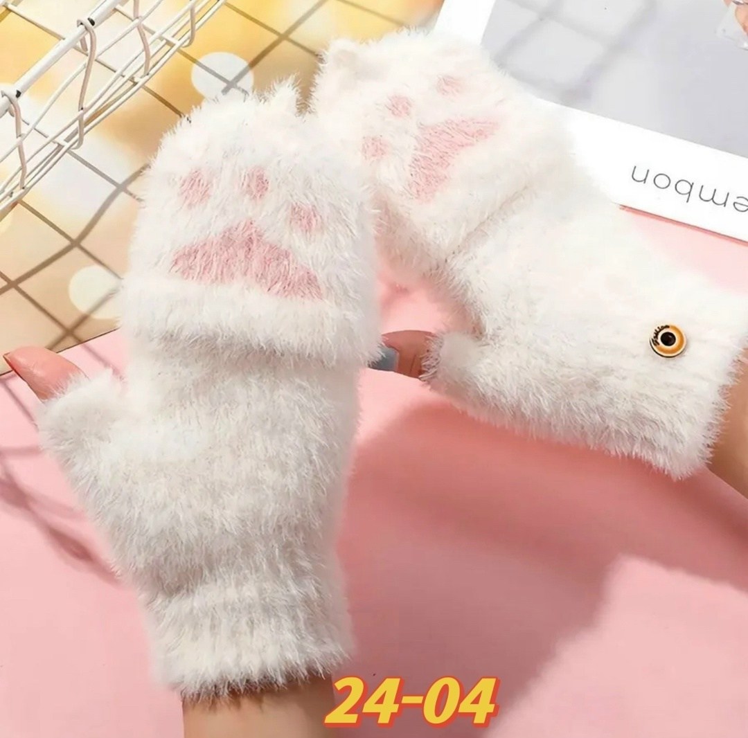 теплые перчатки,пушистые перчатки,милые перчатки,зимние перчатки без пальцев,перчатки модные