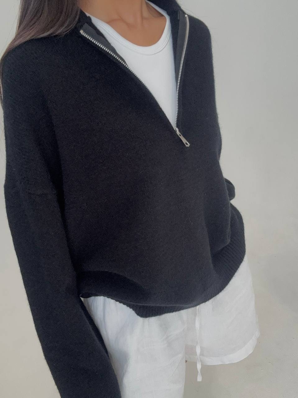 кофта женская,свитер оверсайз,свитер matreshka_love пуловер с молнией, кофта с замком, размер 42-46, молочный,женский свитер,вязаный женский свитер