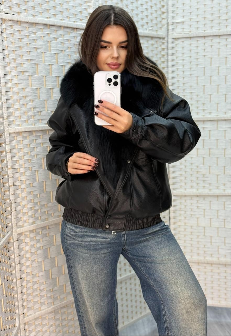 кожаная куртка женская furnatur 8024571 черная 54 ru,кожаная куртка,куртка с мехом,женская зимняя кожаная куртка,куртка женская