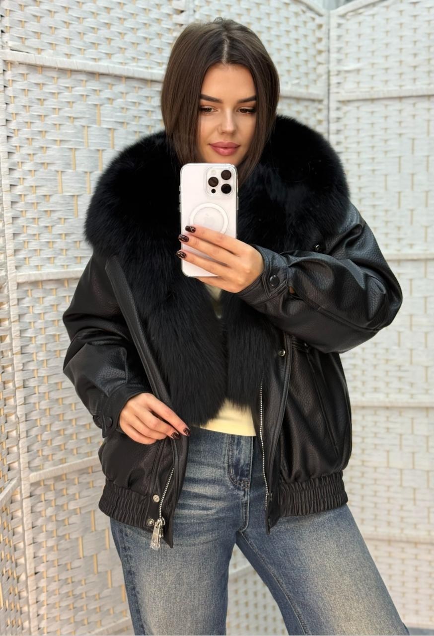 кожаная куртка женская furnatur 8024571 черная 54 ru,кожаная куртка,куртка с мехом,женская зимняя кожаная куртка,куртка женская