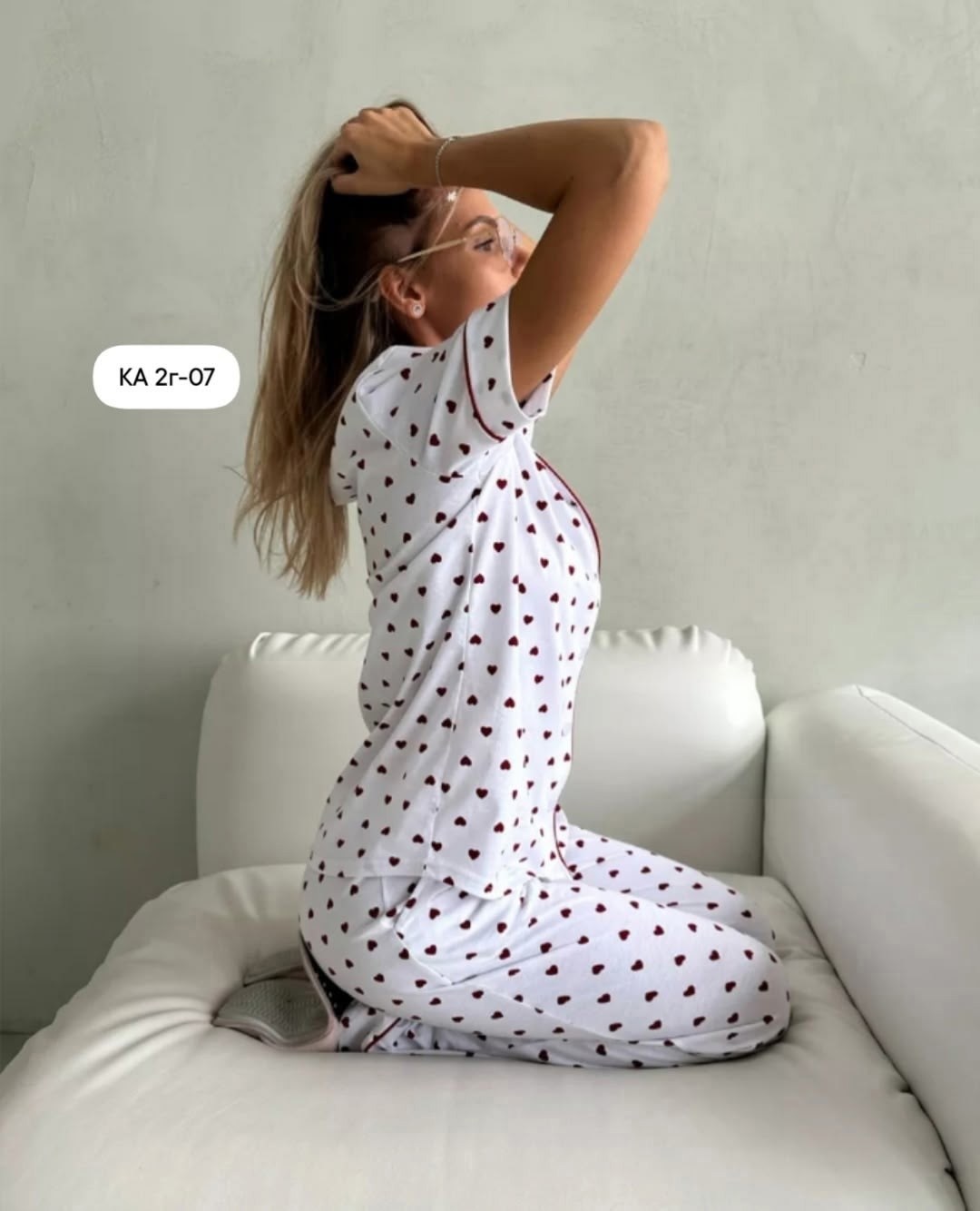 пижама женская,пижама со штанами и рубашкой с сердечками,пижамы женски,пижама со штанами хлопок monliss brand,пижама с брюками и сердечками арт. в-001-1/001