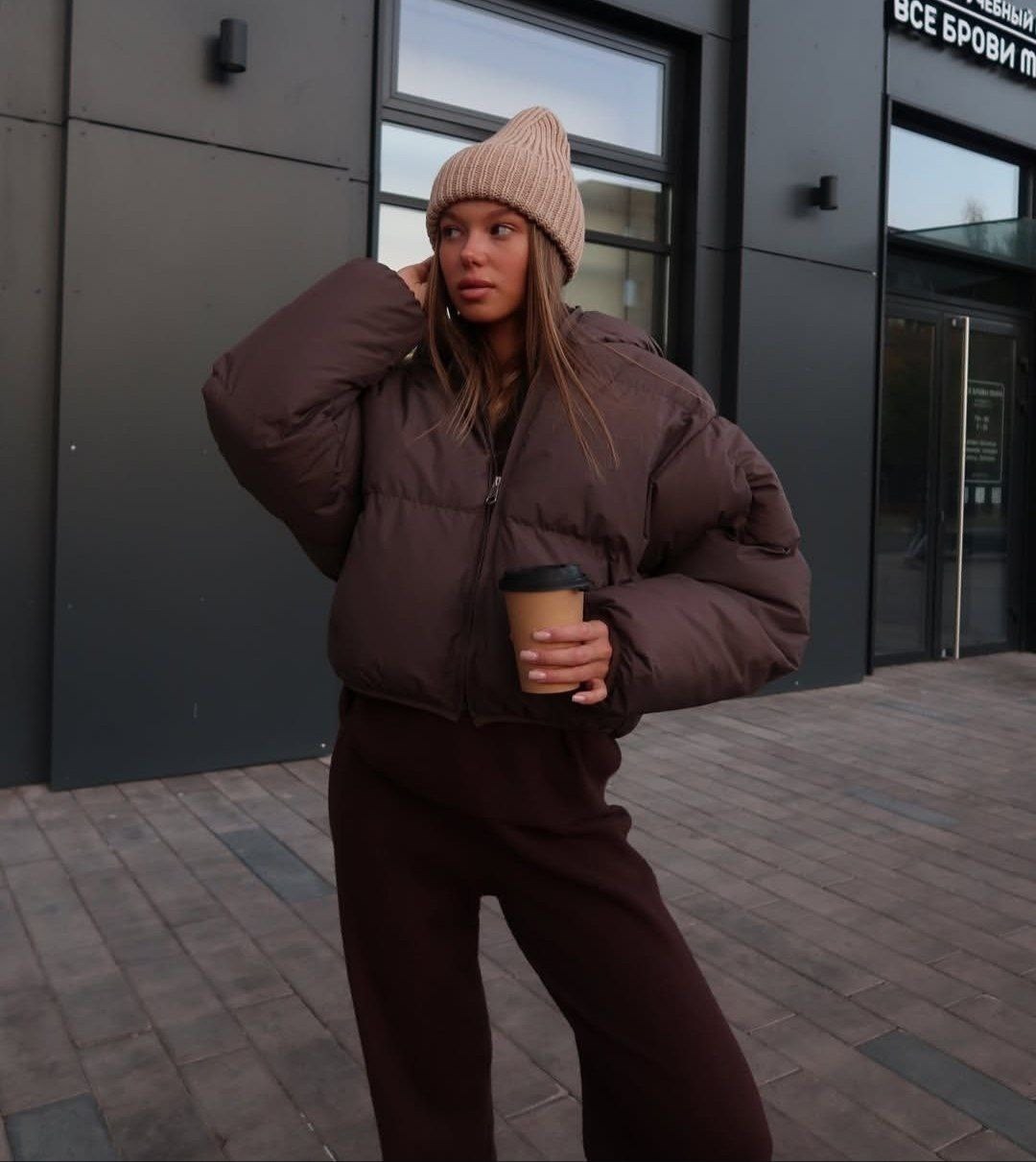 куртка зимняя короткая оверсайз olso brand,куртка оверсайз,куртка зимняя короткая оверсайз olso brand цвет коричневый,пуховик оверсайз женский,куртка пуховик оверсайз