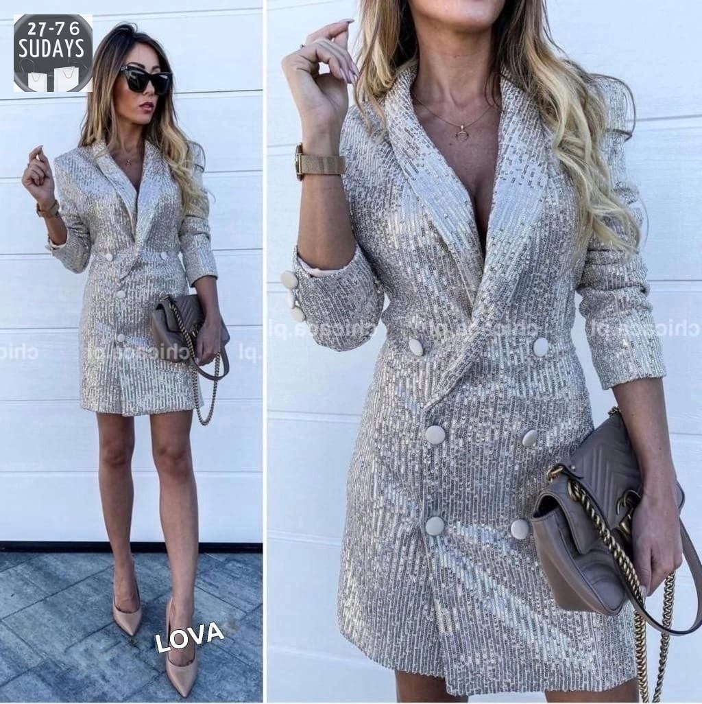 платье-пиджак,платье с пайетками и пиджак,женское платье пиджак,серебряное блестящее платье пиджак,платье пиджак в паетках