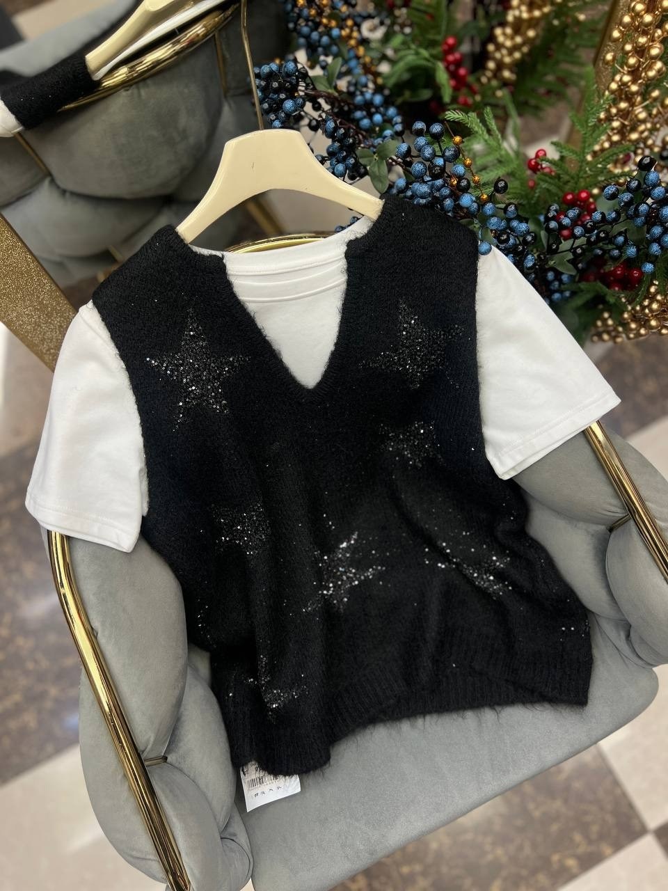 вязаный жилет,джемпер со звездами,трикотажный жилет,свитер жилет,свитер