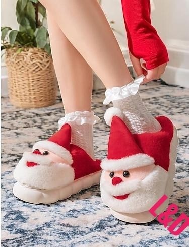 рождественские игрушечные туфли плюшевые тапочки санта-клауса,домашние тапочки,плюшевые тапочки,зимние тапочки,новогодние домашние тапочки
