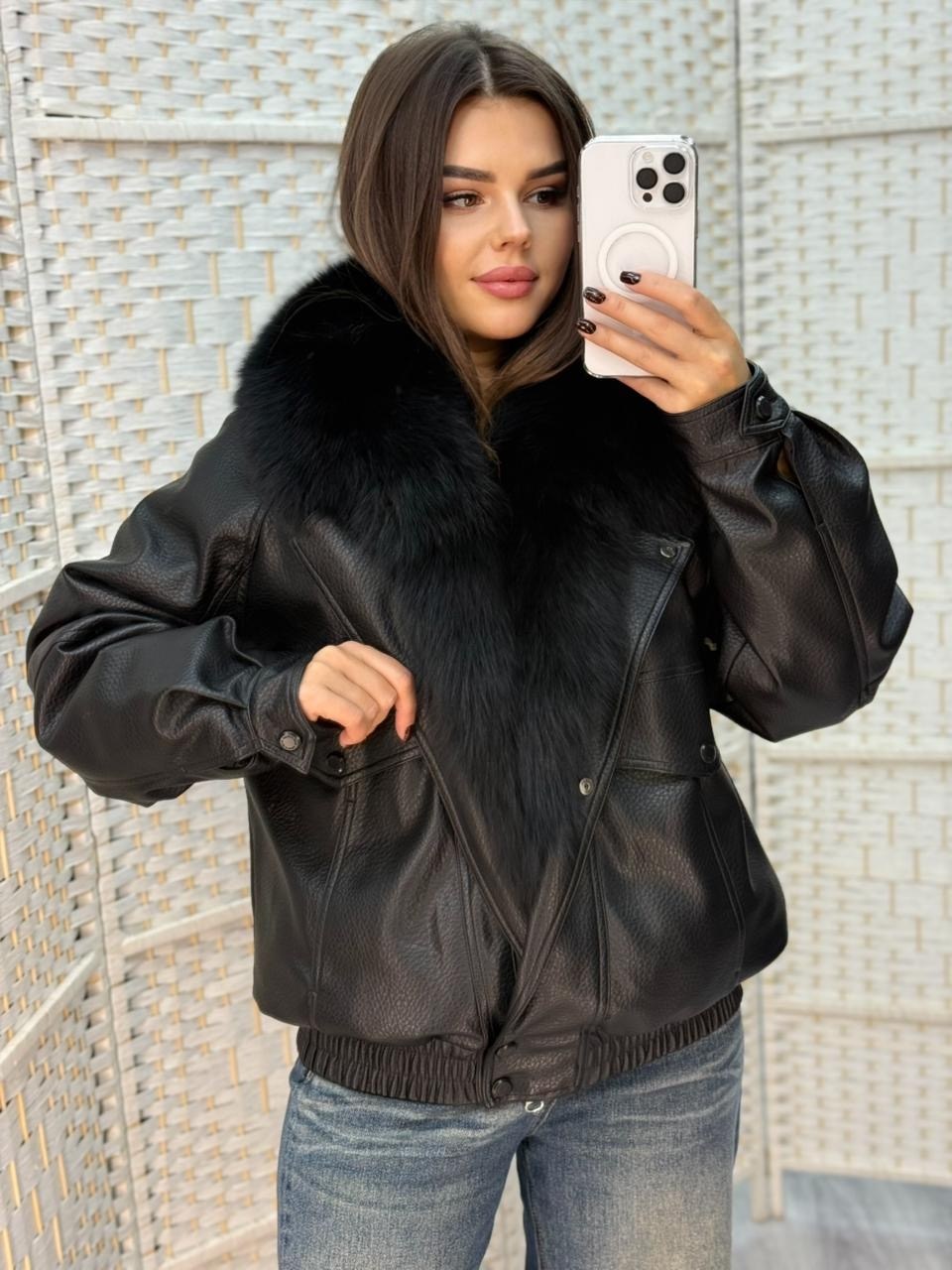 кожаная куртка женская furnatur 8024571 черная 54 ru,кожаная куртка,куртка с мехом,женская зимняя кожаная куртка,куртка женская