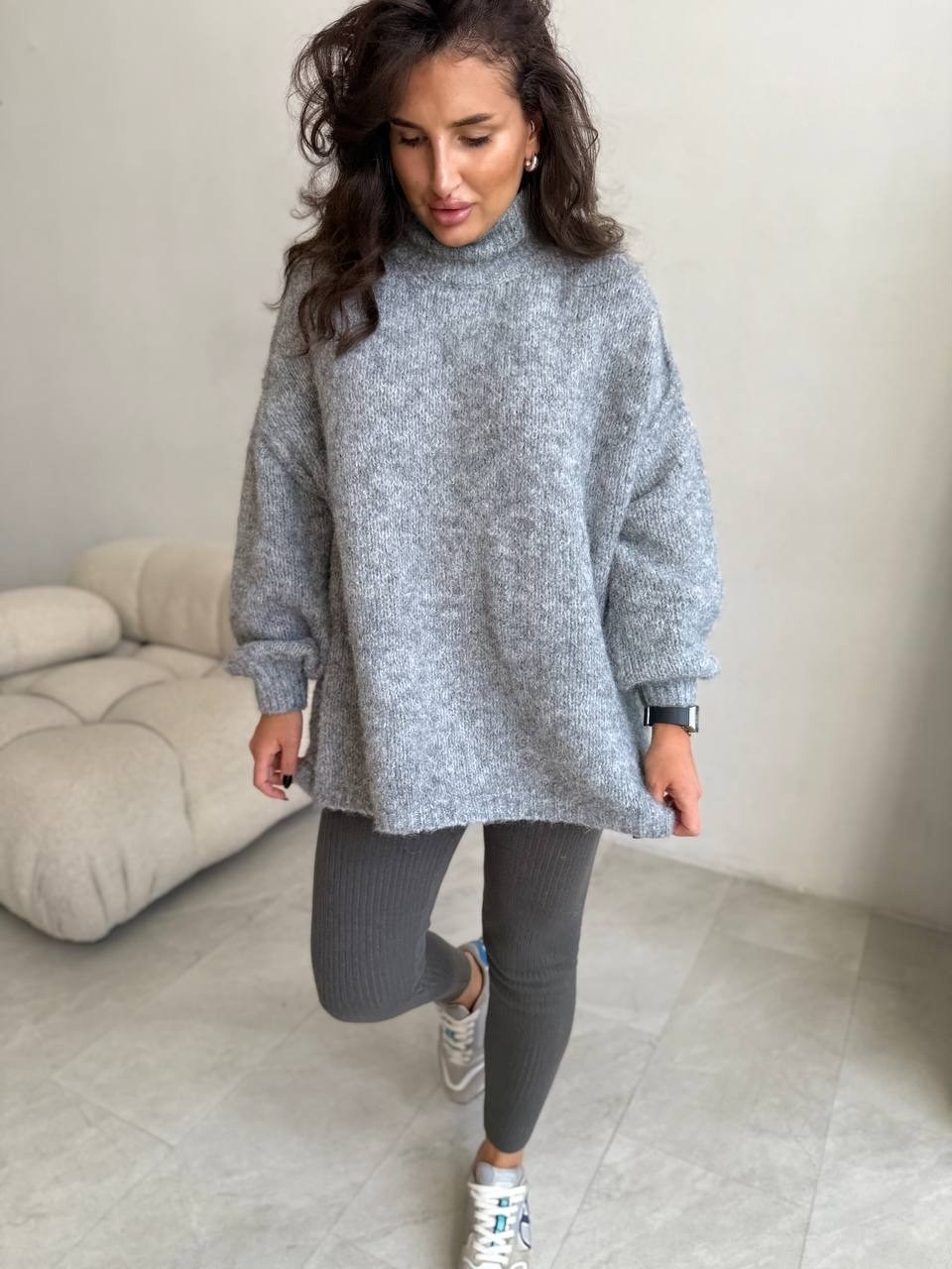 мохеровый пуловер оверсайз,базовый свитер оверсайз из шерсти альпака,свитер оверсайз,серый свитер оверсайз,серый свитер из альпаки