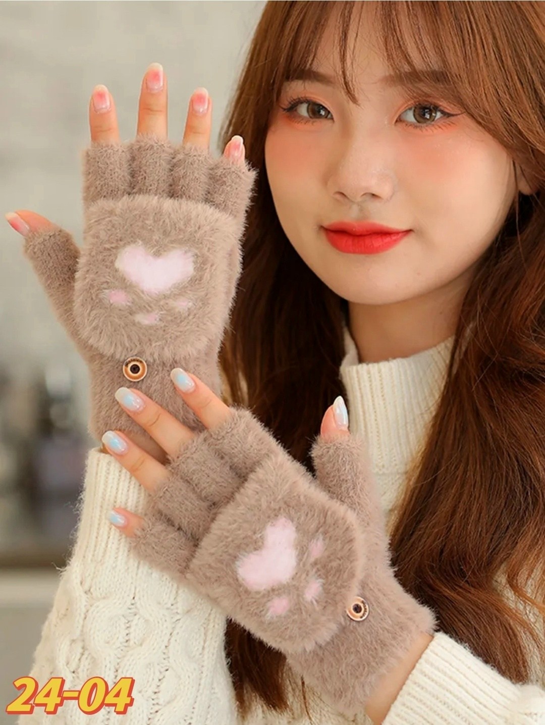 теплые перчатки,пушистые перчатки,милые перчатки,зимние перчатки без пальцев,перчатки модные