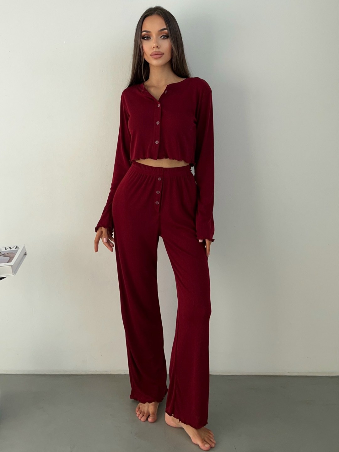 пижама бордовая,комплект пижама,пижама с брюками женская,пижама кофта со штанами,пижама с брюками и топом