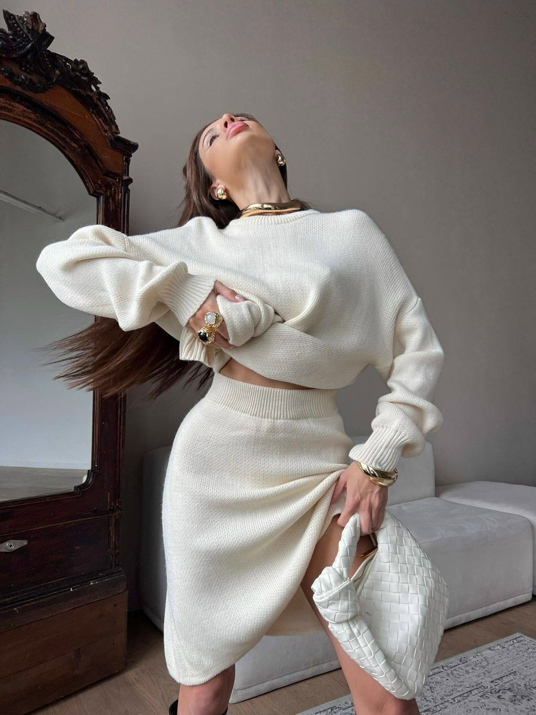 костюм платье и свитер теплый утк-style цвет серый,трикотажный костюм с юбкой вязаный,костюм платье в рубчик и джемпер оверсайз nazia shop,теплый трикотажный костюм с юбкой,костюм с юбкой трикотажный