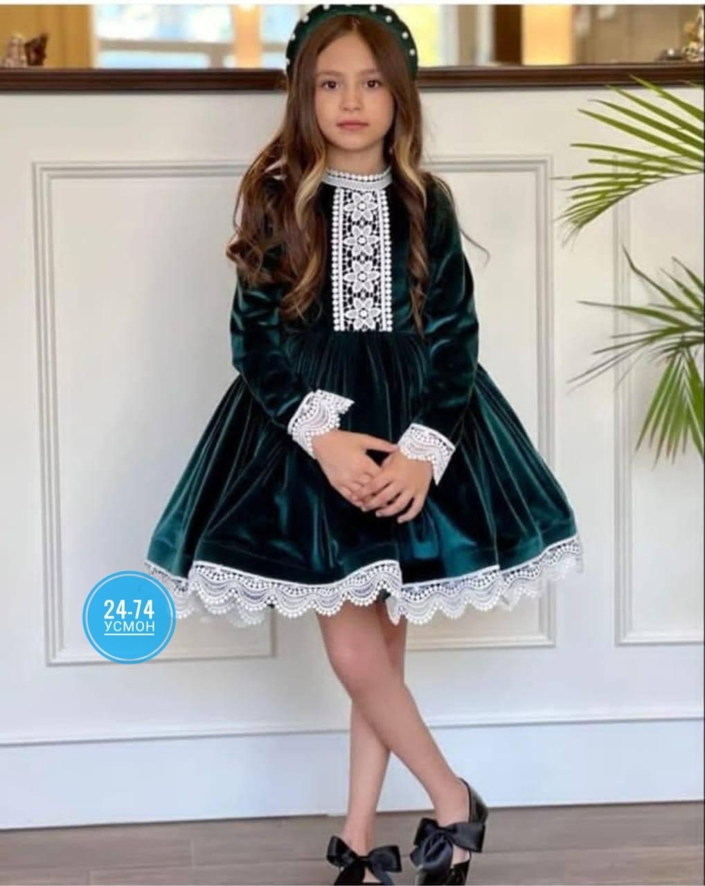 платье бархатное для девочки sp175 темно-зеленый,бархатное платье для девочки,платье для девочки,платье из бархата для девочки,платье бархатное для девочки темно-зеленое