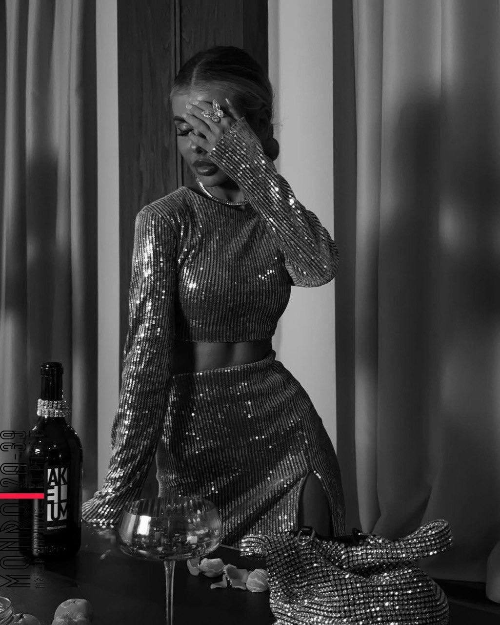 праздничный вечерний костюм с юбкой и топом из пайеток siyaydetka цвет серебро,праздничный вечерний костюм с юбкой и топом из пайеток siyaydetka 283023015,костюм двойка с пайетками,костюм с пайетками,