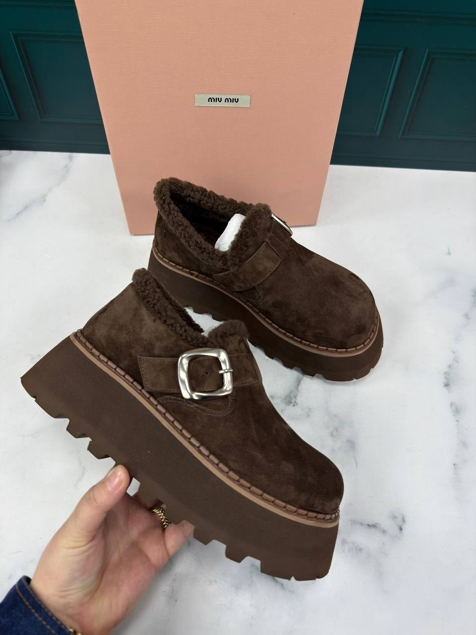 ,женская ,женские замшевые ботинки на меху prada темно-серые,лоферы с мехом,лоферы замш