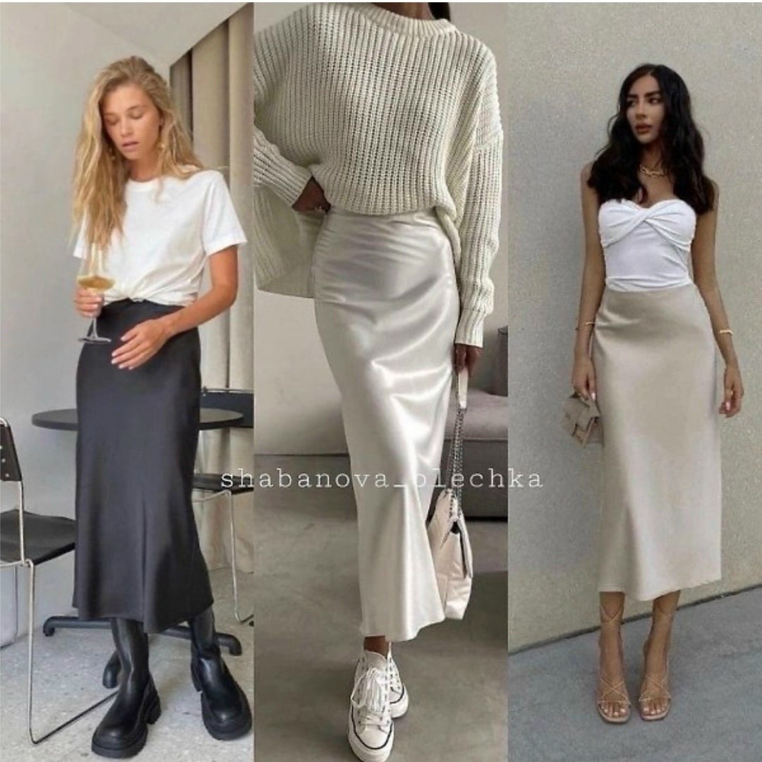 образ с атласной юбкой,атласная юбка,юбка мода,атласная юбка миди,шелковая юбка миди