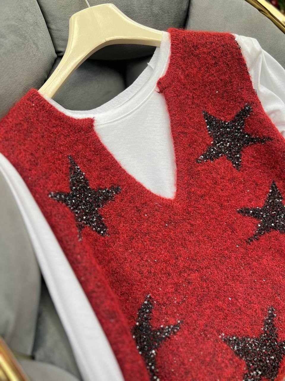 вязаный жилет,джемпер со звездами,трикотажный жилет,свитер жилет,свитер