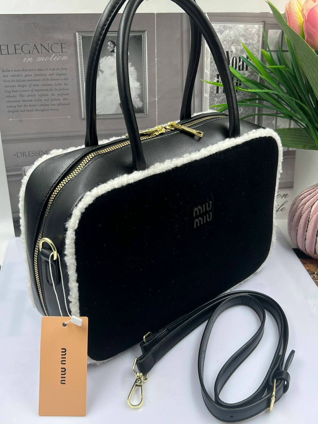 сумка женская,сумка тоут miu miu с мехом,сумка miu miu,сумочки,сумка женская черная