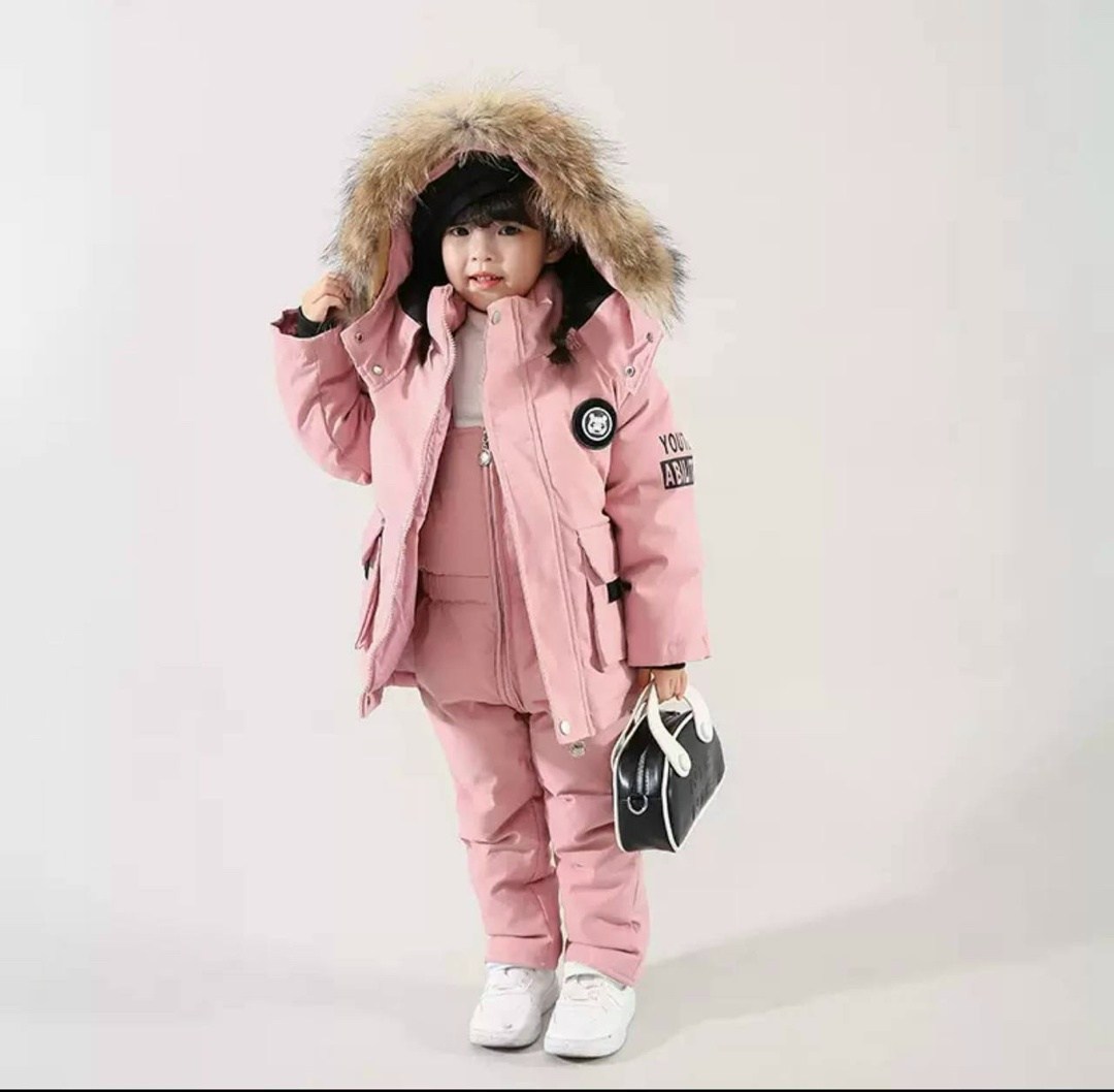 комплект зимней детской одежды,детский зимний костюм,детский комплект пуховой куртки,комплект из 2 предметов, зимний пуховик и комбинезон для маленьких девочек,зимний костюм