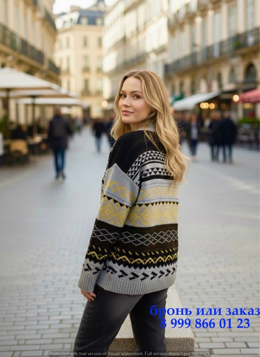 вязаный свитер оверсайз,свитер женский вязаный оверсайз с принтом marimod,свитер,свитер в стиле apres-ski,свитер женская вязаный оверсайз