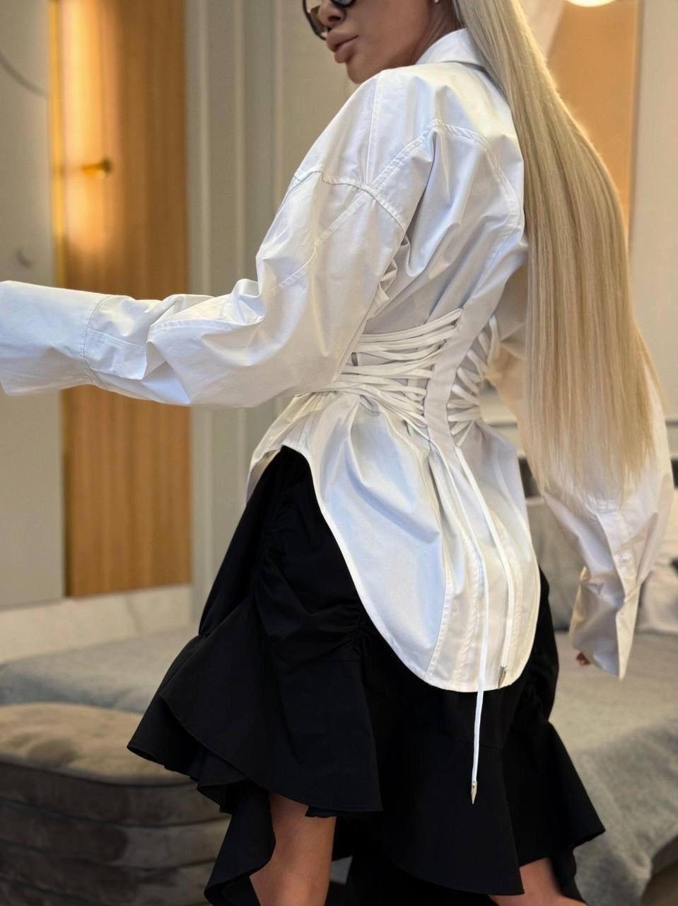 рубашка корсетного типа с длинным рукавом zzar 33763349,рубашка с корсетом,белая рубашка с корсетом,белая женская рубашка,рубашка корсетного типа с длинным рукавом zzar