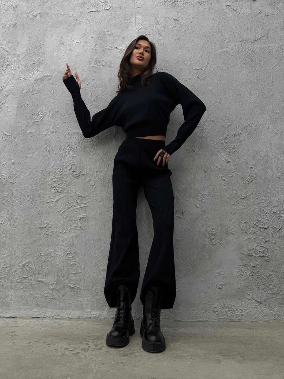 костюм спортивный темно-синий,широкие брюки,брючный костюм из плотного трикотажа aura womens shop,женские костюмы