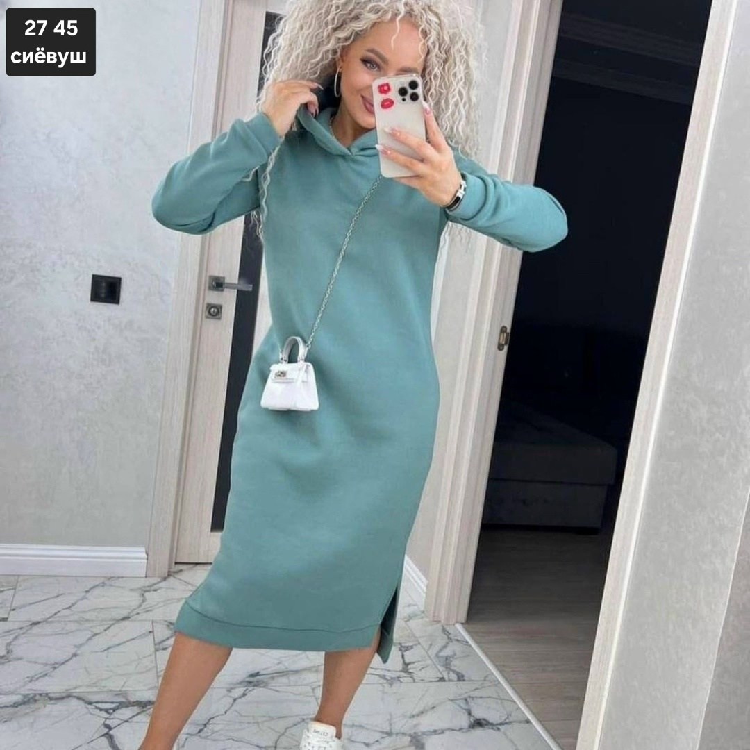 платье спортивное женское с капюшоном,теплое платье с капюшоном в спортивном стиле,платье-худи,платье с капюшоном,тёплое платье с капюшоном