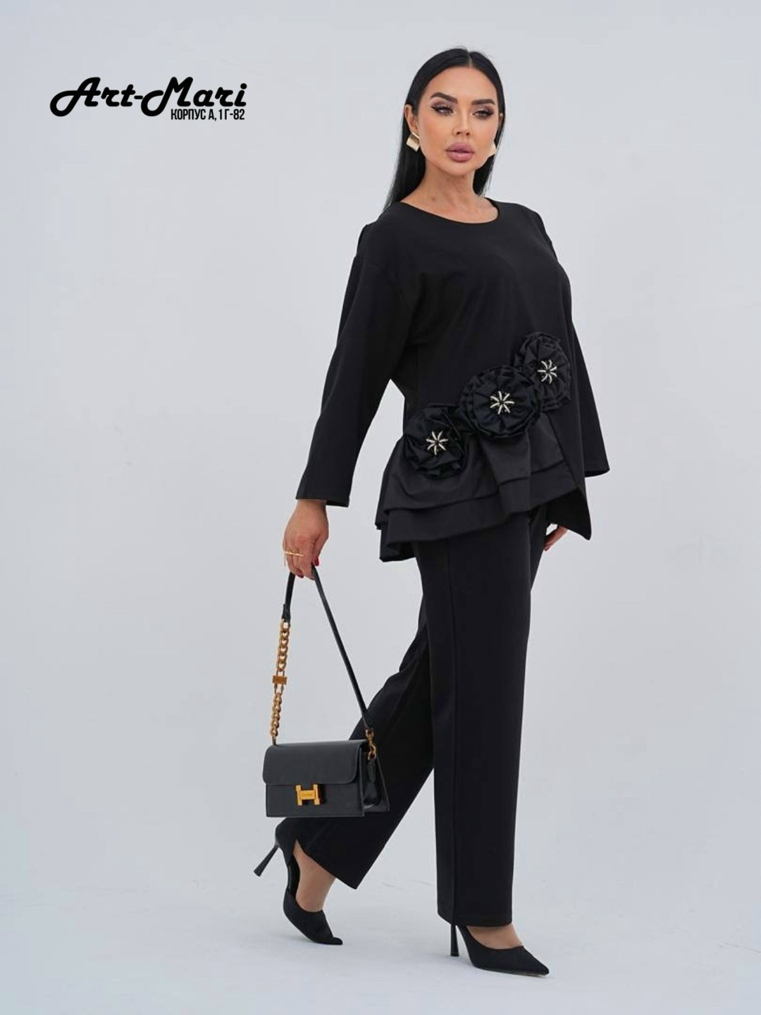 женский брючный костюм,женские костюмы,костюм с брюками,костюм dilanavip 2080 черный,