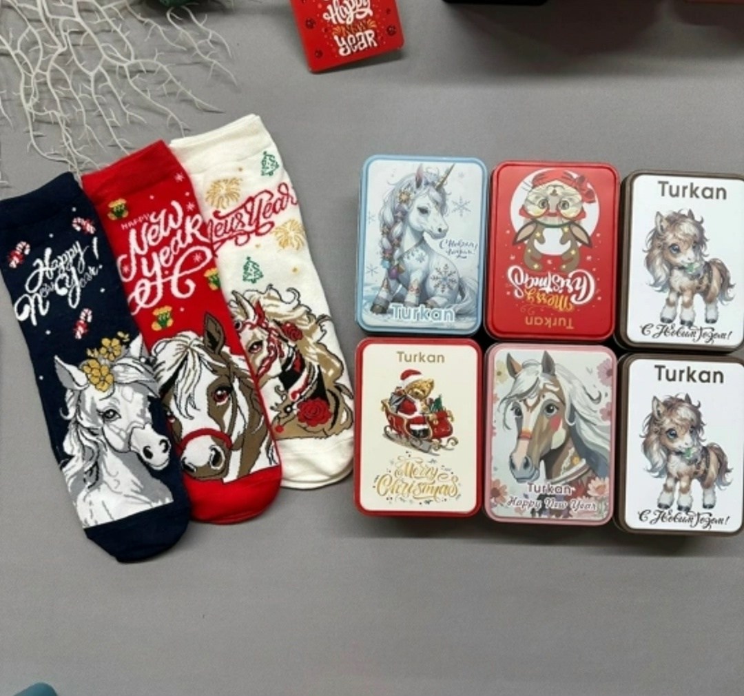 носки новогодние с принтом набор turkan,носки женские новогодние,набор новогодние носки,набор носков новогодний,носки женские с принтом новый год turkan 506