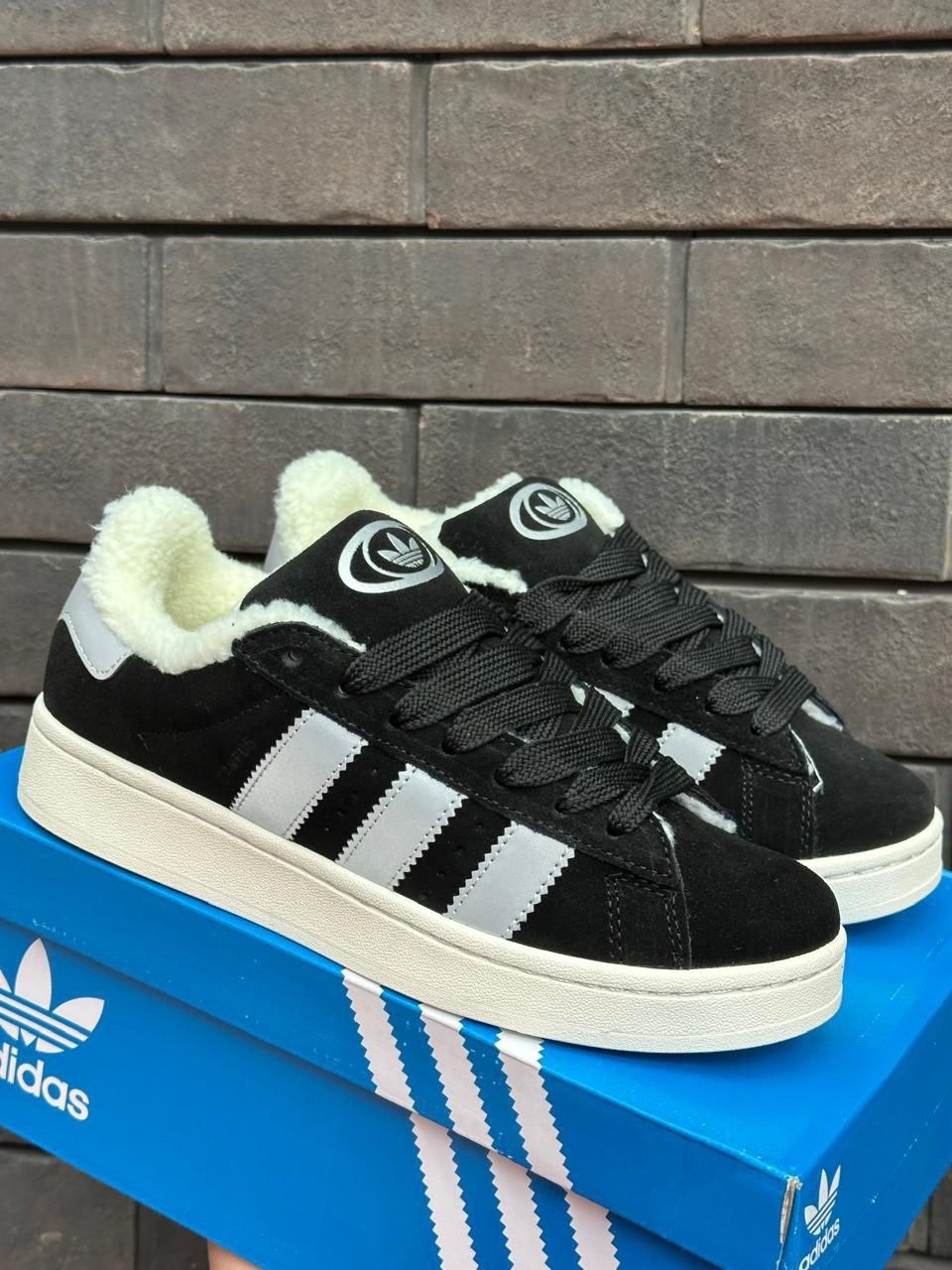 кроссовки зимние adidas campus,кроссовки adidas campus,кроссовки adidas,зимние женские кроссовки adidas campus 00s black/white fur,кроссовки зимние adidas campus с мехом теплые