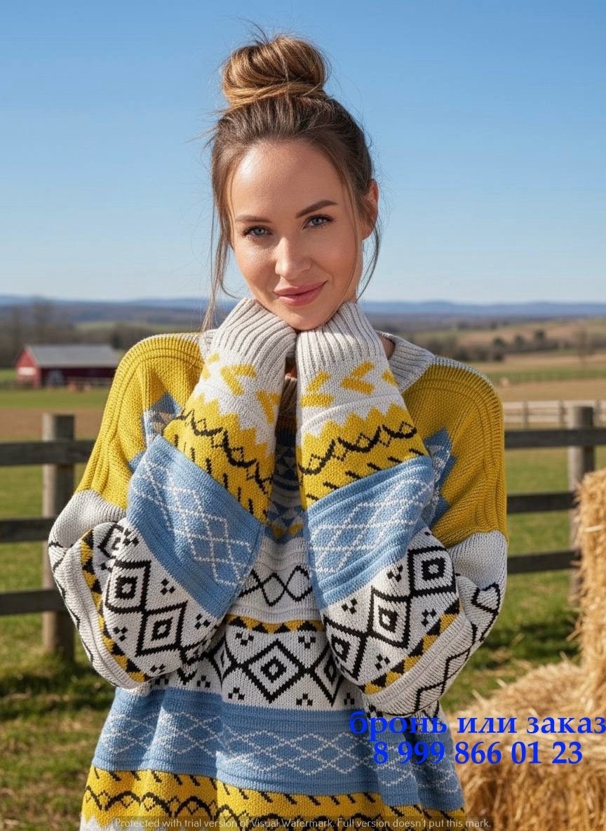 вязаный свитер оверсайз,свитер женский вязаный оверсайз с принтом marimod,свитер,свитер в стиле apres-ski,свитер женская вязаный оверсайз